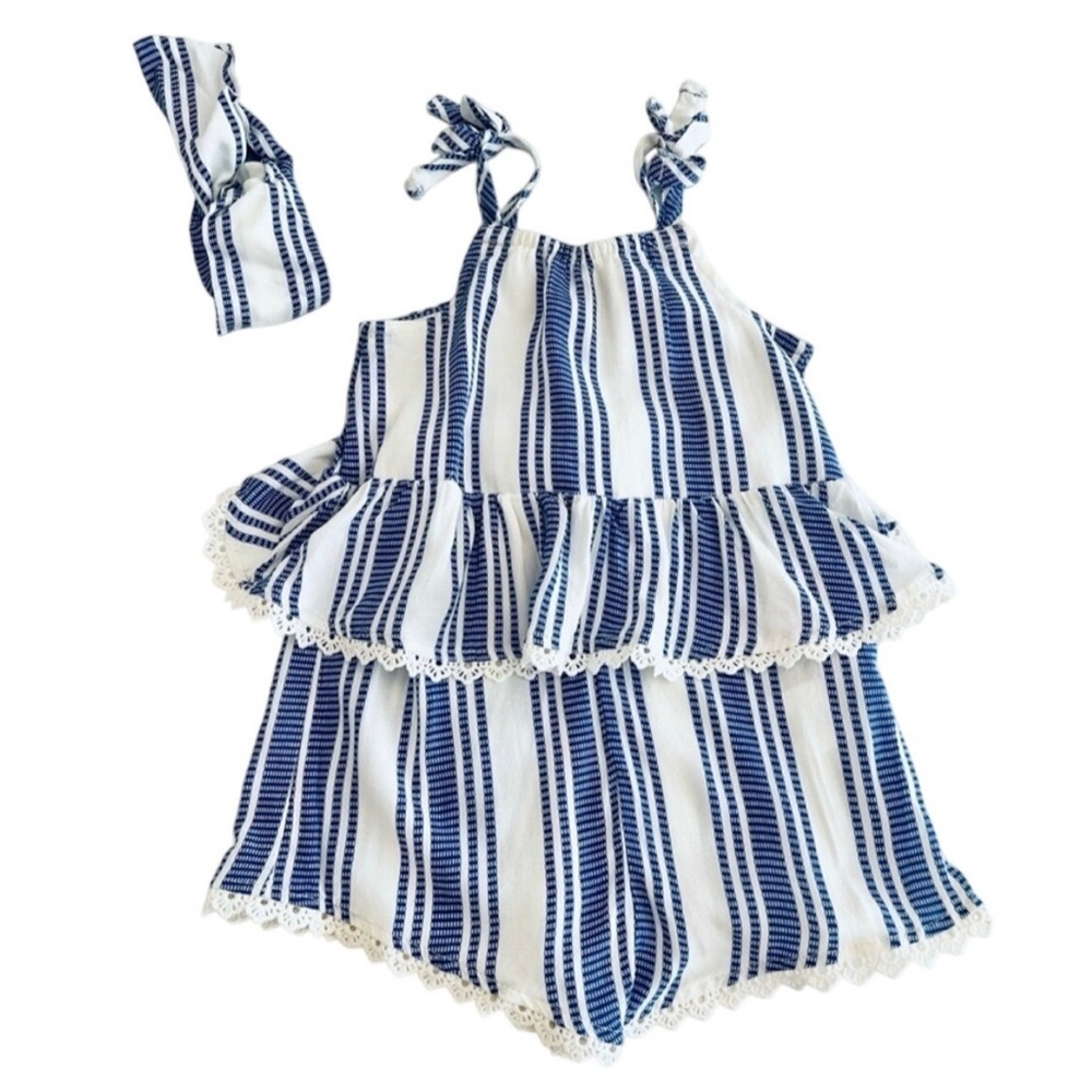 BEAUTIFUL Jessica Simpson Blue and White Striped Romper SET - Girls 2T